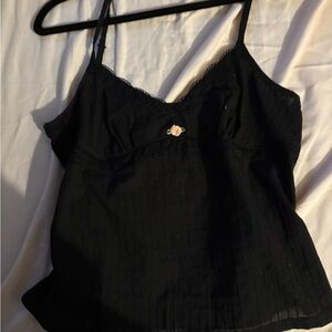Ardene Black Cami with Lace and Floral Accent
